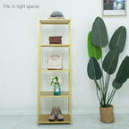 Gold Shelf, Gold Bookcase, 5-Tier Bookshelf Shoe Purse Handbag Rack Shelving Unit Etagere Tall Narrow Metal Corner Shelf Boutique Display Storage Retail Commercial Stand(19.7x15.7x63)