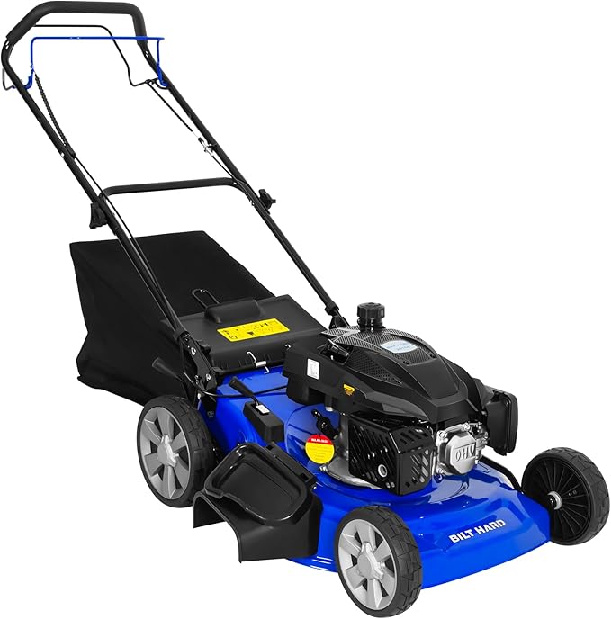 BILT HARD 21 Inch Self Propelled Gas Lawn Mower, 201cc 4-Cycle OHV Engine, 3-in-1 Functions (Bagging, Mulching and Side Discharge) with 8-Positions Adjustable Cutting Height, Easy Start