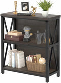 FATORRI Rustic Short 2 Shelf Bookshelf, Industrial Low Wood Bookcase, Farmhouse Small Book Case for Small Space (Walnut Brown)