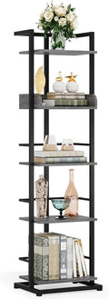 Bookshelf 5-Tier Book shelf - Narrow Wood Bookcase Tall Corner Book Shelves Storage Organizer Display Book Rack for Living Room Bedroom Office Home Grey