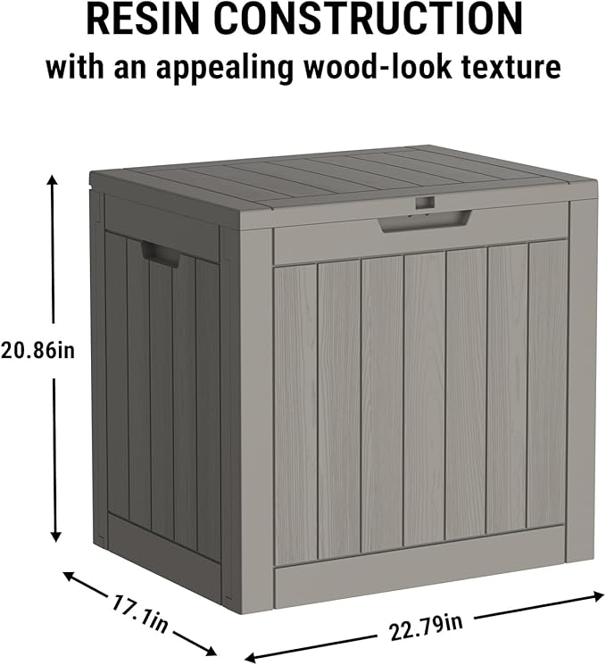 Mars Villa 31 Gallon Outdoor Storage Box, Waterproof Deck Box, Outside Storage Bin for Patio Furniture Cushions, Pool Supplies, Garden Tools, Weatherproof, Grey