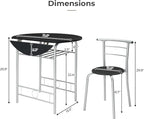 VINGLI 31.5" Drop Leaf Dining Table Set for 2, 3 Pieces Dining Table with Chair for Small Space, Small Kitchen Extendable Folding Dining Table for Dining Room，Home, Apartment, Saving Places, Black