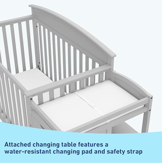 Graco Benton 5-in-1 Convertible Crib and Changer (Pebble Gray) – Crib and Changing Table Combo, Includes Water-Resistant Changing Pad, 3 Drawers, Converts to Toddler Bed, Daybed and Full-Size Bed