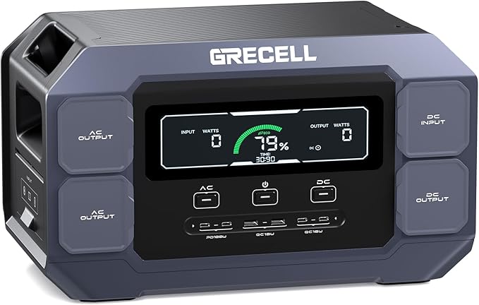 GRECELL Solar Generator 2200W Portable Power Station 1126Wh (4800W Peak), 1.25Hrs Fast Charging, LiFePO4 Battery Pack with 4×2200W AC Outlets, 2×PD 100W, Solar Generator for Home Use Outdoor RV