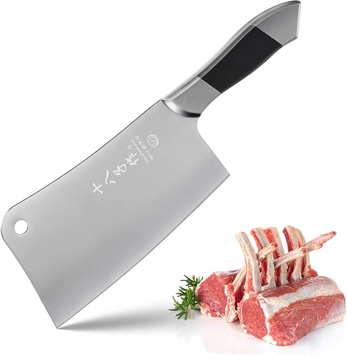 SHI BA ZI ZUO Heavy Duty Stainless Steel Bone Cleaver Knife for Home Chopping Bones
