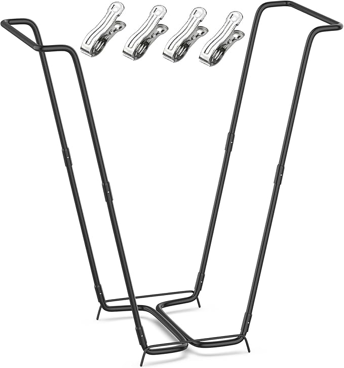 Outdoor Trash Bag Holder Metal Garden Trash Bag Holder for Yard Waste Stand Holds 30-45 Gallons Leaf Bag Holder with 4 Clips for Leaves Camping Lawn Party Weeding Yard Gardening（1pcs+4clips）