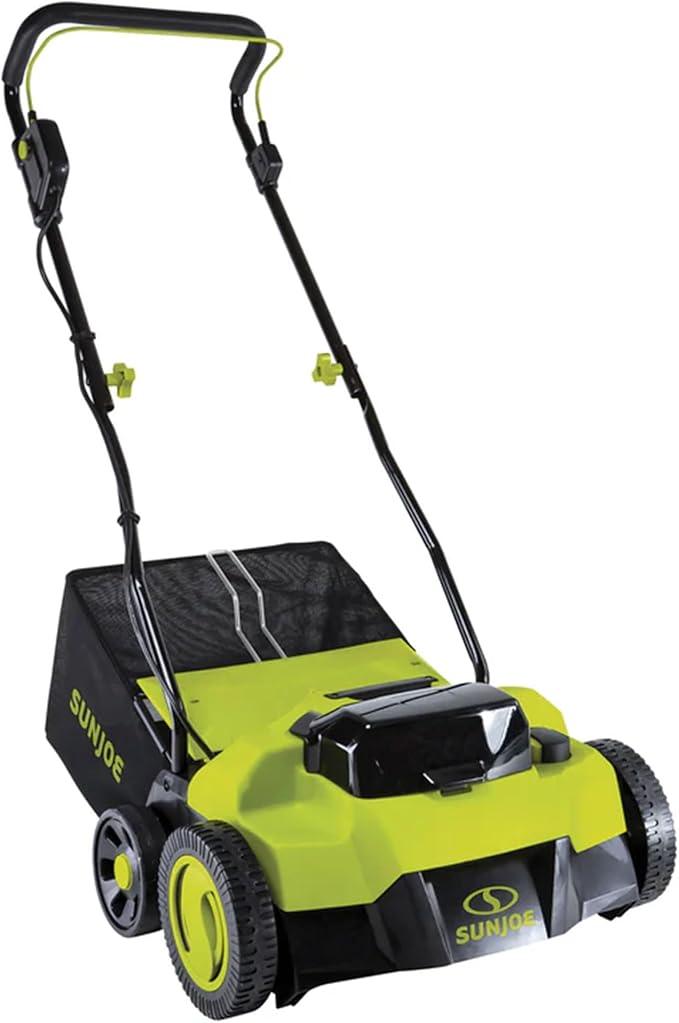 Sun Joe 24V-X2-DTS15 Scarifier and Dethatcher Kit, 5-Depth Positions, 15-inch, Brushless Motor, w/ 2 x 24-V 4.0-Ah Batteries and Dual Port Charger