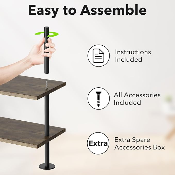 5 Tier Ladder Shelf Bookcase, Extra Sturdy Modern Bookshelf Wall Mounted, Tall Black Open Book Shelf, Standing Industrial Metal Frame with Wooden Shelves, 67“ (H) × 17(W)