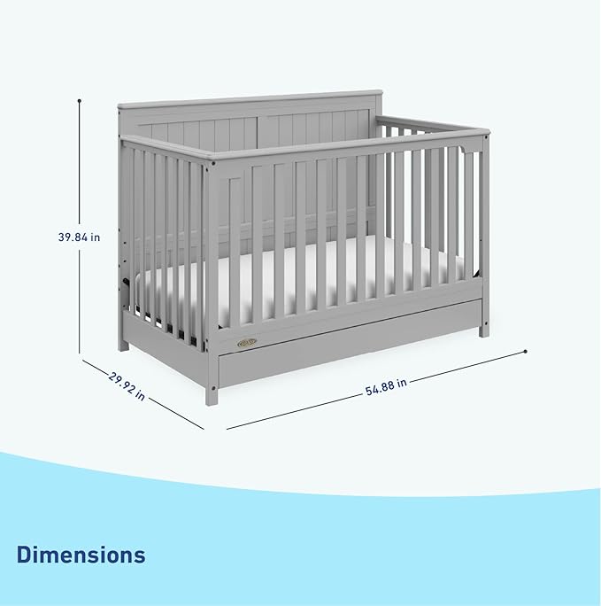 Graco Hadley 5-in-1 Convertible Crib with Drawer (Pebble Gray) – GREENGUARD Gold Certified, Crib with Drawer Combo, Full-Size Nursery Storage Drawer, Converts to Toddler Bed, Daybed