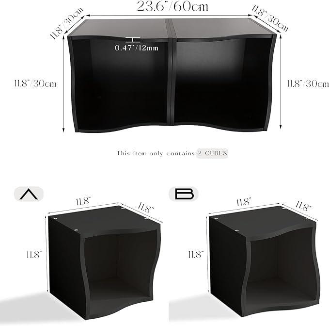 DIY Bookcase, 2 Cube Storage Organizer, Stackable Modular Book Shelf for Bedroom, Living Room, Office, Closet