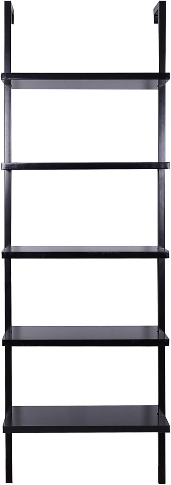Nathan James Theo 5-Shelf Black Modern Bookcase, Open Wall Mount Ladder Bookshelf with Industrial Metal Frame
