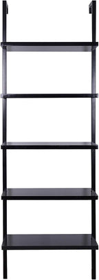 Nathan James Theo 5-Shelf Black Modern Bookcase, Open Wall Mount Ladder Bookshelf with Industrial Metal Frame