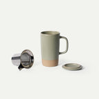 MORA Ceramics Large Tea Mug with Loose Leaf Infuser and Ceramic Lid, 18 oz, Portable, Microwave, Dishwasher Safe, Tall Coffee Cup - Rustic Matte Ceramic Glaze, Modern Herbal Tea Strainer, Thyme