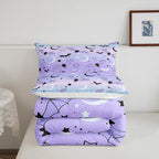 Feelyou Halloween Comforter Rainbow Comforter Set for Boys Girls Children Bat Moon Star Print Bedding Set Halloween Theme Purple Gradient Style Room Decor Queen Size Duvet Set 3Pcs