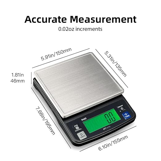 Polit KPT Digital Kitchen Scale, 0.5g Precision, Counting Mode, 13lb/6kg | Stainless steel tray; dual power; anti-slip rubber feet; for cooking, baking, meal prep, seed and hardware weighing