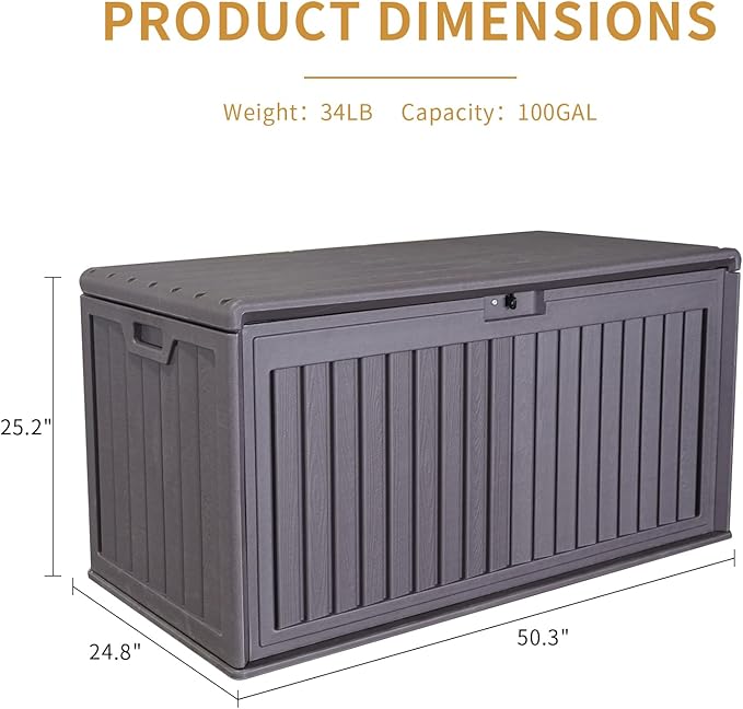 KUIKUI 130 Gallon Deck Box Waterproof, Pool Storage Box, Outside Resin Deck Box for Patio Cushions, Garden Tools and Sports Pools Equipment