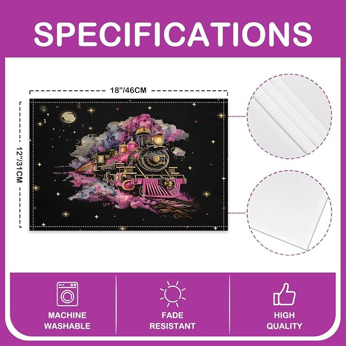 Feelyou Train Placemats Set of 4 Transportation Vehicle Table Mats Cartoon Train Transportation Place Mat for Kitchen Dining Table Party Decor Indoor Outdoor 18"x12" Cute
