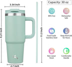 Konokyo 30 oz Insulated Tumbler Water Bottle with Handle, Straw Lid | BPA-free and dishwasher safe; made for gym, travel, coffee and gifting, 2 straws, cup holder friendly,Retro Green