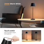 Modern LED Rechargeable Table Lamp,5200mAh Desk Lamp with Stepless Dimming, Touch Switch Cordless Waterproof Night Light for Bedroom Camping Restaurant Bar (Black, 3000K, Warm White)