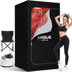 Infrared Sauna, Portable Steam Sauna Box with XL Steamer and Folding Chair, 5-Layer Waterproof and Thermal Insulation, for Home Spa, Detoxification, Relief Muscle Pain, Indoor & Outdoor(Dark Black)