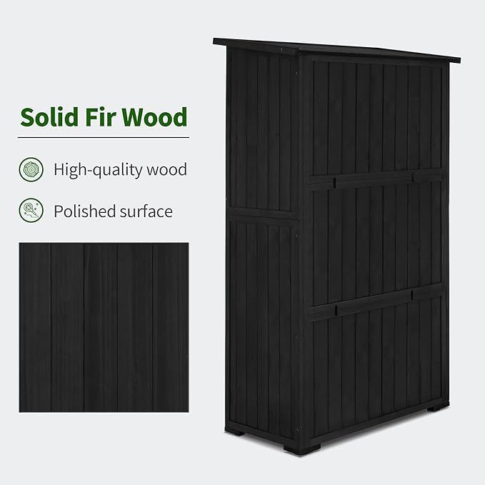MCombo Outdoor Storage Cabinet, Wooden Storage Shed with Latch, Outside Garden Tool Shed with 2 Doors for Patio Yard Lawn, 0808 (Black, Medium)
