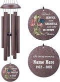 36inch Personalized Wind Chimes, Memorial Wind Chimes for US Veteran, Wind Chime for Loss of Loved Dad/Mom, Sympathy Memorial Gifts, Thank You Veteran Solider, Outdoor Decor