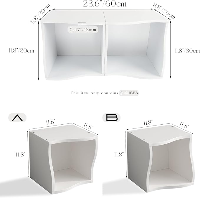 DIY Bookcase, 2 Cube Storage Organizer, Stackable Modular Book Shelf for Bedroom, Living Room, Office, Closet