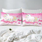 Girls Unicorn Comforter Set King Girly Fantasy Rainbow Unicorn Bedding Set for Kids Little Girls, Pink Love Heart Duvet Sets Dreamy Horse Cartoon Magical Animal Down Comforter with 2 Pillowcases