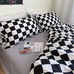 Wellboo Black White Plaid Comforter Sets King Women Men Black and White Checkerboard Grid Bedding Comforters Cotton Boys Girls Modern Black Checkered Geometric Quilts Luxury Abstract White Bedding