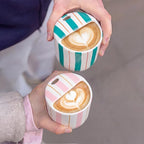 2 Pcs Ceramic Mug with Sip Hole 10 oz Pink Turquoise Striped Ceramic Coffee Mug Hand Painted Travel Mugs Heat Resistant Non Slip Built in One Lid Mugs for Coffee Lovers Appreciation Gift