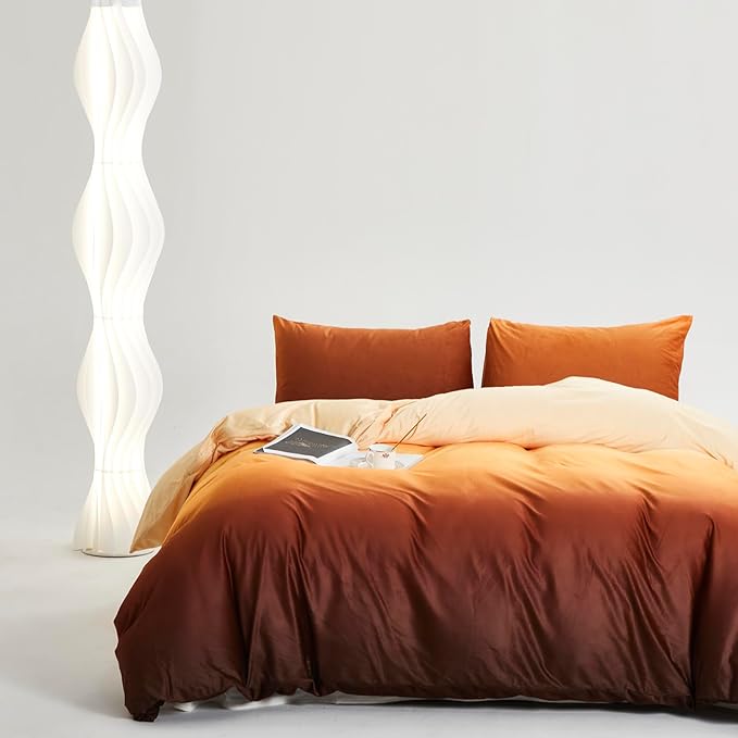 Wellboo Orange Gradient Comforter Sets King Yellow and Orange Velvet Bedding Comforters Women Modern Plain Orange Brown Flannel Quilts Farmhouse Abstract Art Orange Plush Blanket Winter Fuzzy Bed
