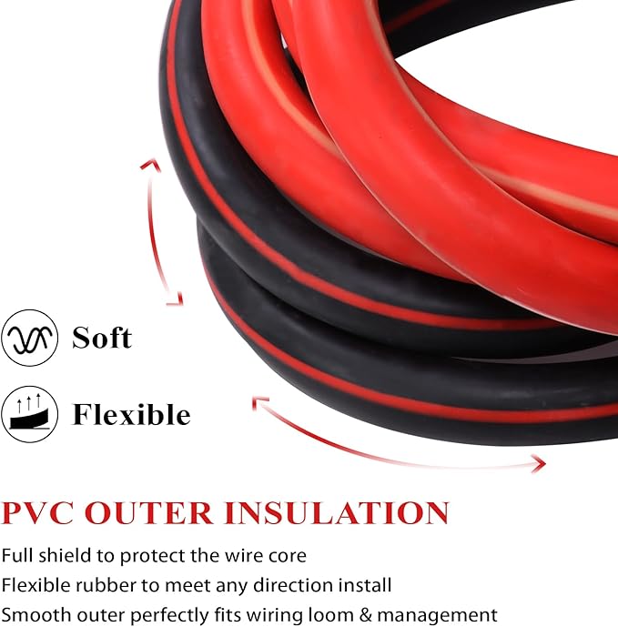 2 Gauge Battery Welding Cable (Black, 2 Feet) - 2 AWG Copper Clad Aluminum Power Wire with M8 & M10 Copper Cable Lug Ends for Auto, Camper, RV, Truck, Solar Low Voltage Jumper Wiring