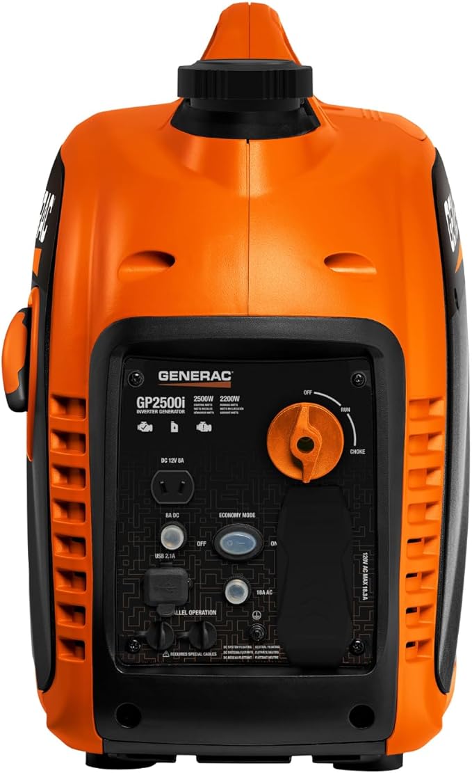Generac 2,500-Watt Gas Powered Portable Inverter Generator - Lightweight and Compact Design - Produces Clean, Stable Power - Quiet Operation - Great for Home Backup, Camping, and RV Use