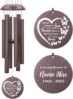 45inch Personalized Wind Chimes, Metal Memorial Wind Chimes, Heart Butterfly Wind Chime for Loss of Loved Dad/Mom, Sympathy Memorial Gifts Wind Chime Deep Tone Outdoor Decorations