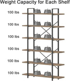 HSH Tall Bookcases and Book Shelves 6 Shelf, Metal Wooden Book Shelf and Storage Rack, Modern Etagere 6 Tier Bookshelf, Farmhouse Large Display Bookshelves for Bedroom Living Room Office, Rustic Oak