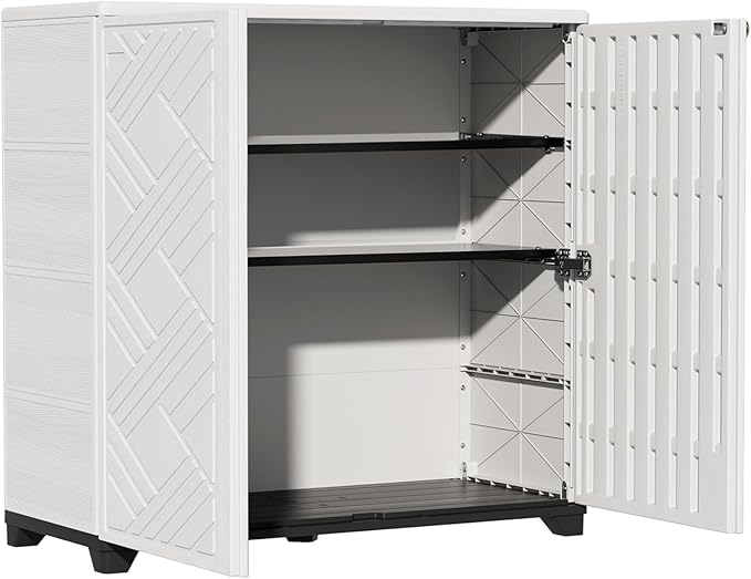 ZZM Indoor/Outdoor Storage Cabinet Waterproof, 34"x15"x34" Plastic Outdoor Storage Box for Garden Balcony Bathroom, All Weather Outdoor Storage Clearance, DIY Usage, with 2 Shelf (White)