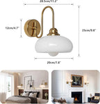 Vintage Gold Wall Sconce Mid Century Vanity 1-Light Glass Wall Mounted Light Up and Down Background Wall Lamp Brushed Brass Finished Lighting Bauhaus Wall Sconce for Bedroom, Kitchen, Hallway
