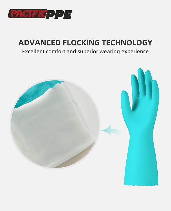 PACIFIC PPE 4 Pairs Reusable Dishwashing Cleaning Gloves with Latex Free, Cotton Lining, Kitchen Gloves, Green, Large