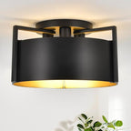Black Semi Flush Mount Ceiling Light, 15'' Modern Farmhouse Hallway Entryway Light Fixtures Ceiling Mount, 3-Light Rustic Foyer Lighting Fixtures Ceiling lights for Kitchen Island Bedroom Dining Room