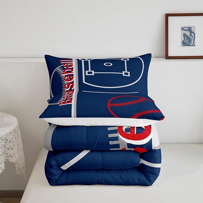 Feelyou Baseball Bedding Set Twin Size Sports Game Comforter Set for Kids Boys Girls Decor Baseball Gaming Comforter Microfiber Ball Duvet Set Bedroom Quilt Set