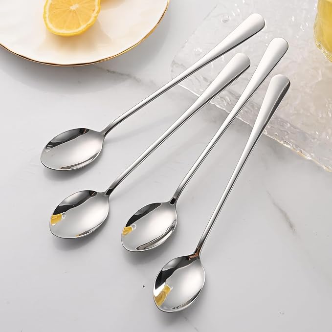 DEHOV 7.5 Inches Stainless Steel Iced Tea Spoons,Set Of 8 Long Stirring Spoons For Coffee,Cocktail,Ice Cream,Long Handle Iced Teaspoons,Latte Spoons For Mixing