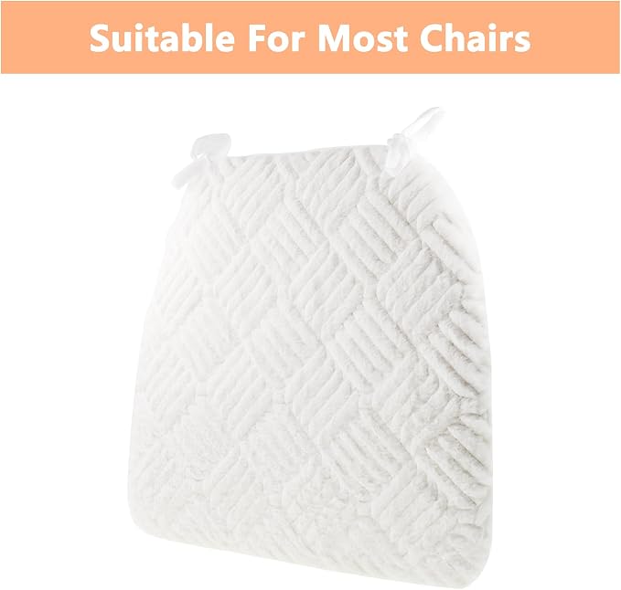 Plush Chair Cushion, Oval Chair Cushion Pad,Ultra Soft Nonslip Seat Pad,Comfortable Chair Cushion Cover,2PCS Memory Foam Chair Seat Cushion for Home Office Kitchen Dining Chairs White