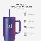 IRON °FLASK 40 oz Co-Pilot Insulated Travel Mug | Insulated Travel Mug with Straw & Flip Cap Lids - Cup Holder Fit, Leakproof, BPA Free (Lavender)