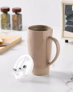 famiware Milkyway Coffee Mugs, 20oz Large Coffee Mug, Ceramic Mug Set of 4 with Lid, Cup Set with Handle for Latte, Tea, Cocoa, Milk, Home & Office, Cinnamon Brown and Dark Gray