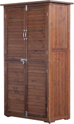 Outdoor Storage Cabinet, Wood Garden Shed, Pool Storage Shed with Lockable Door, Waterproof Roof and 2 Removable Shelves, Vertical Outside Storage Shed for Patio, Backyard, Carbonized Black