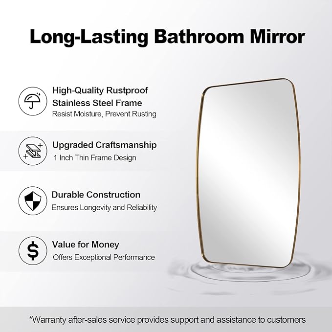 ANDY STAR Gold Oblong Mirror, 32x40 Inch Gold Oval Mirror for Bathroom with Stainless Steel Metal Frame, Wall Mouned for Bathroom, Living Room, Entryway