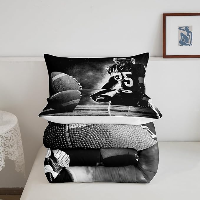 Erosebridal Football Down Comforter for Kids Boys Girls Teens Sports Theme Comforter Set Soccer Pattern Duvet Insert Football Match Bedding Set Youth Bedroom Decor Quilted with 2 Pillowcase,Full