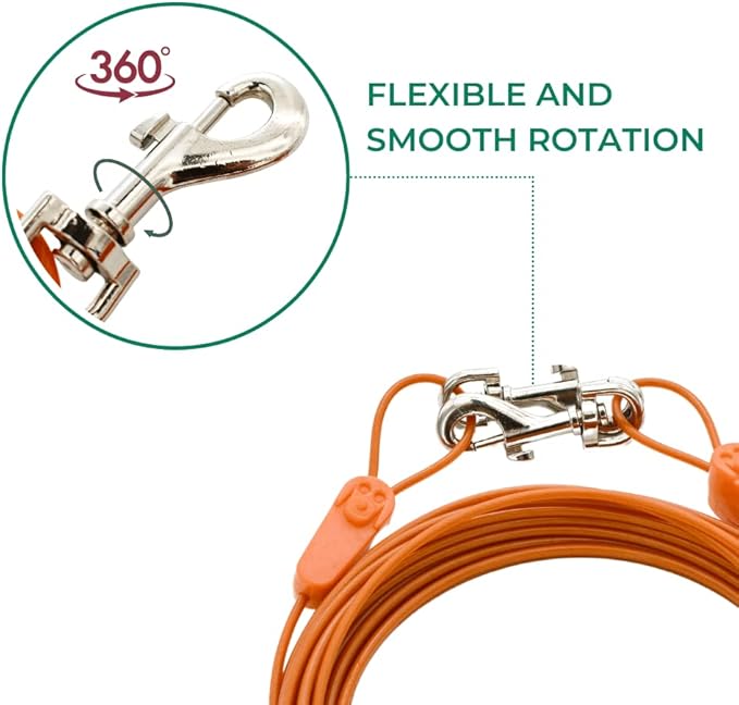 30FT Tie-Out Cables for Dogs - Strong, Safe, and Durable Dog Tie-Outs for Small Dogs up to 35 Pounds - Weather and Wear Resistant Galvanized Aircraft Cable for Outside Use