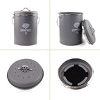 Kitchen Countertop Compost Bin, Odor Resistant Indoor Compost Bin with Lid and Charcoal Filter, Rust Resistant Coated Compost Bucket, Compost Container, Gray