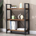 3 Tier Bookcase, Solid Wood Bookshelf Rustic Vintage Industrial Etagere Bookcase, Metal and Wood Free Vintage Bookshelf, Retro Brown (Real Wood) (3-Tier)